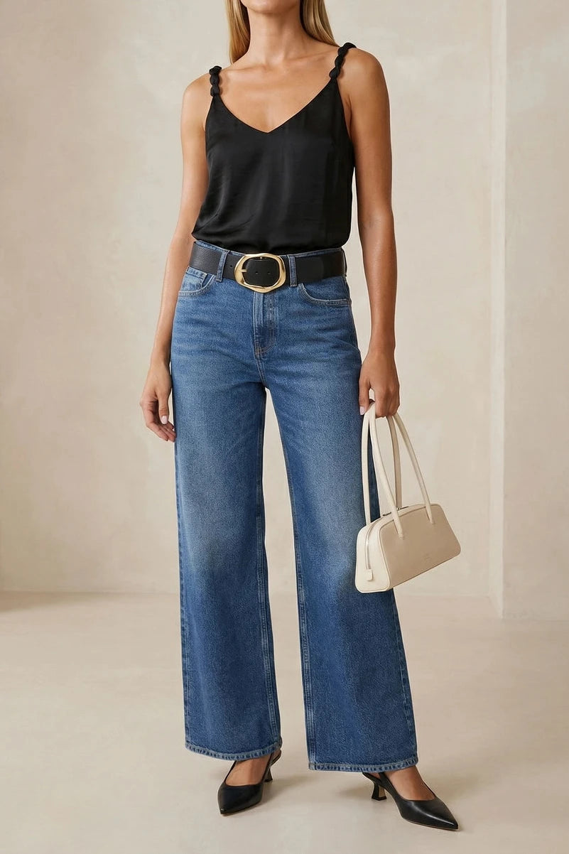 The Brielle Classic V-Neck Tank Top with Strap Accent
