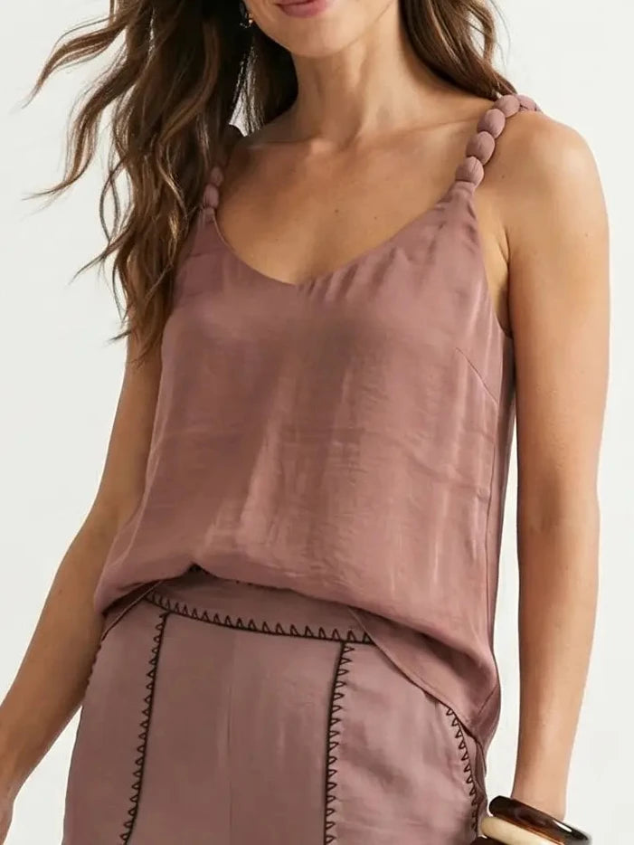 The Brielle Classic V-Neck Tank Top with Strap Accent