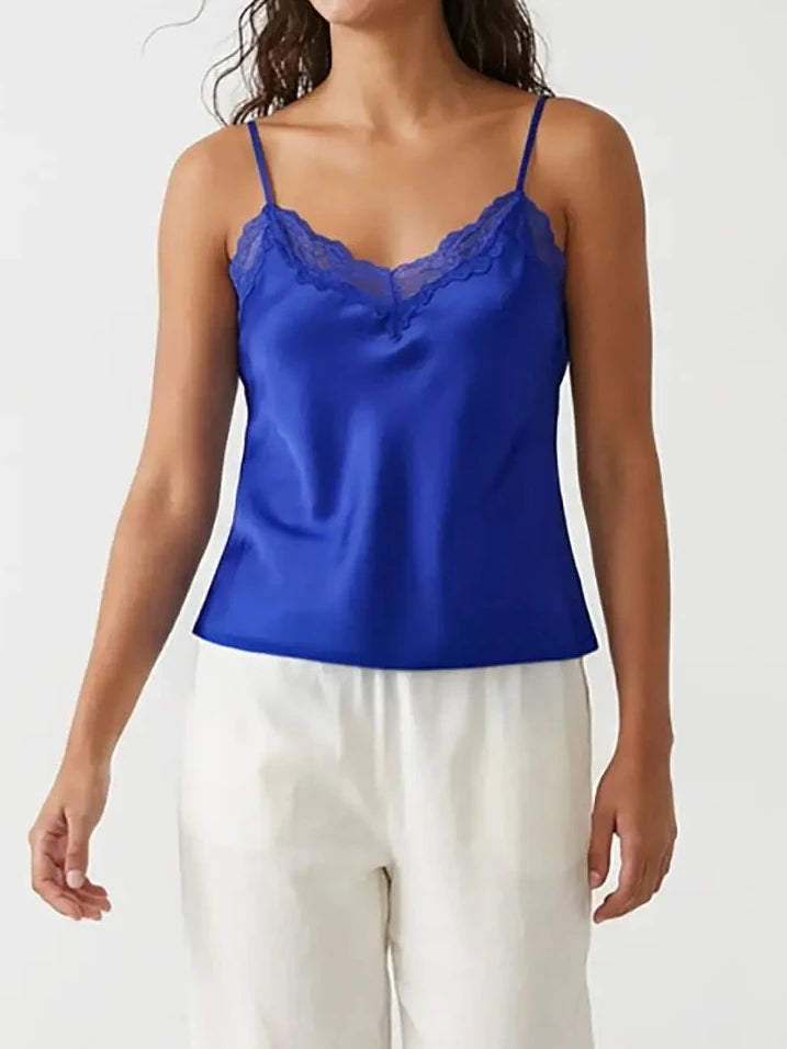 Timeless Classic Satin V-Neck Lace Trim Cami