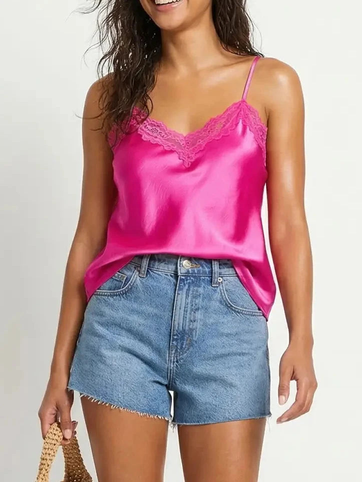 Timeless Classic Satin V-Neck Lace Trim Cami